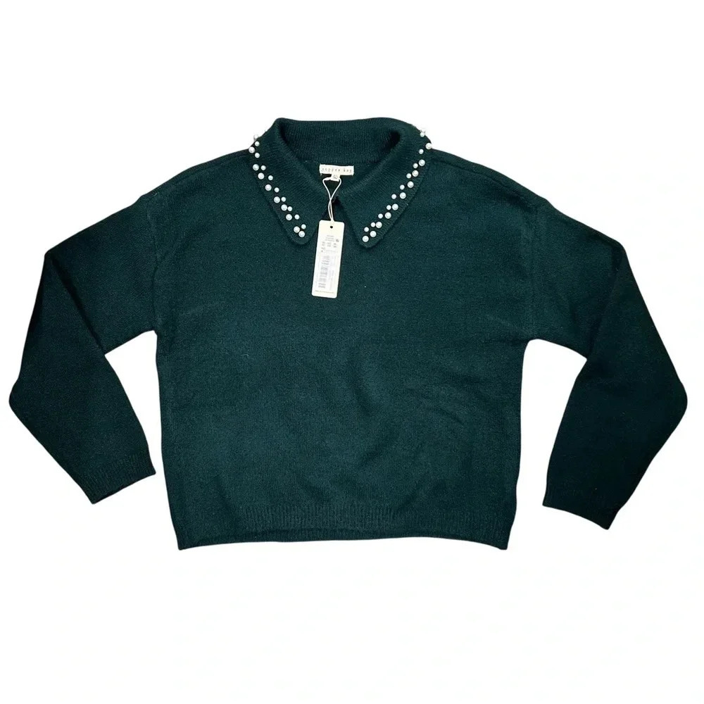 NWT Copper‎ Key Girl Youth XL Green Sweater w/ Pearl Accents on Collar